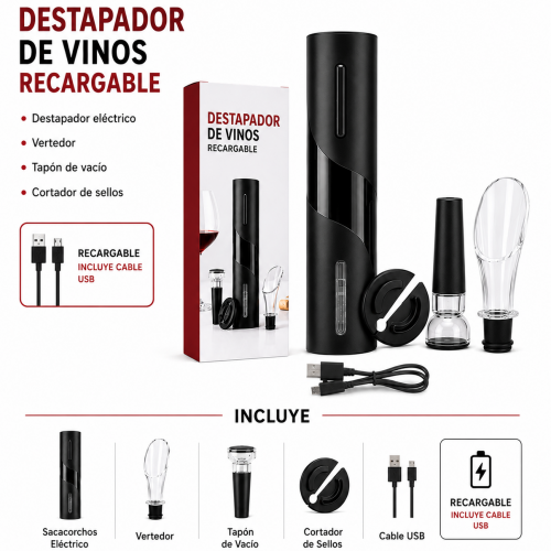 DESTAPADOR DE VINO ELECTRICO (RECARGABLE)