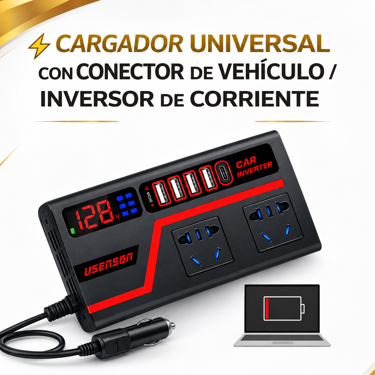 CARGADOR UNIVERSAL CON CONECTOR DE VEHÍCULO INVERTER